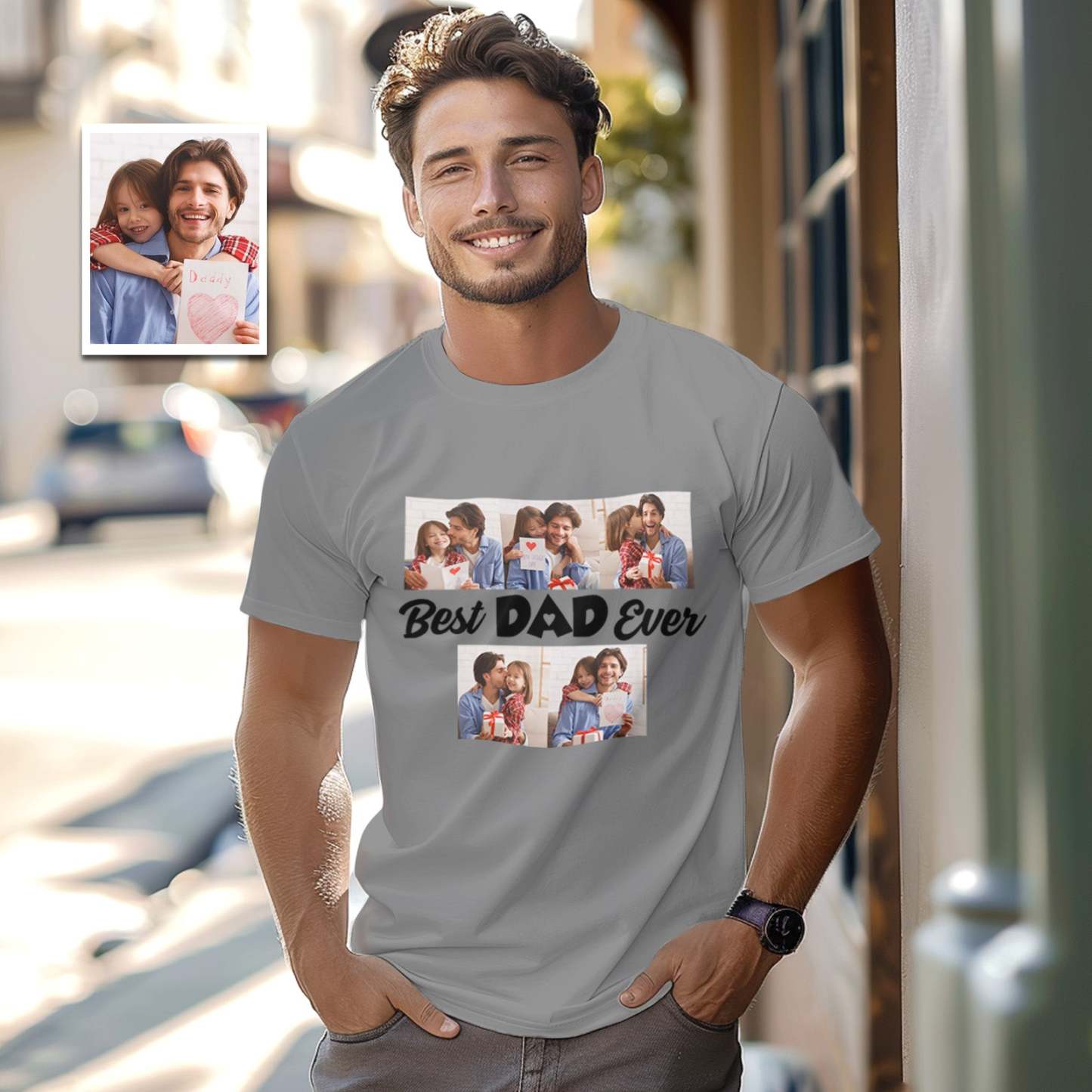 Custom Photo T-Shirt With Best Dad Ever Personalized Photos T-Shirt Father's Day Gift