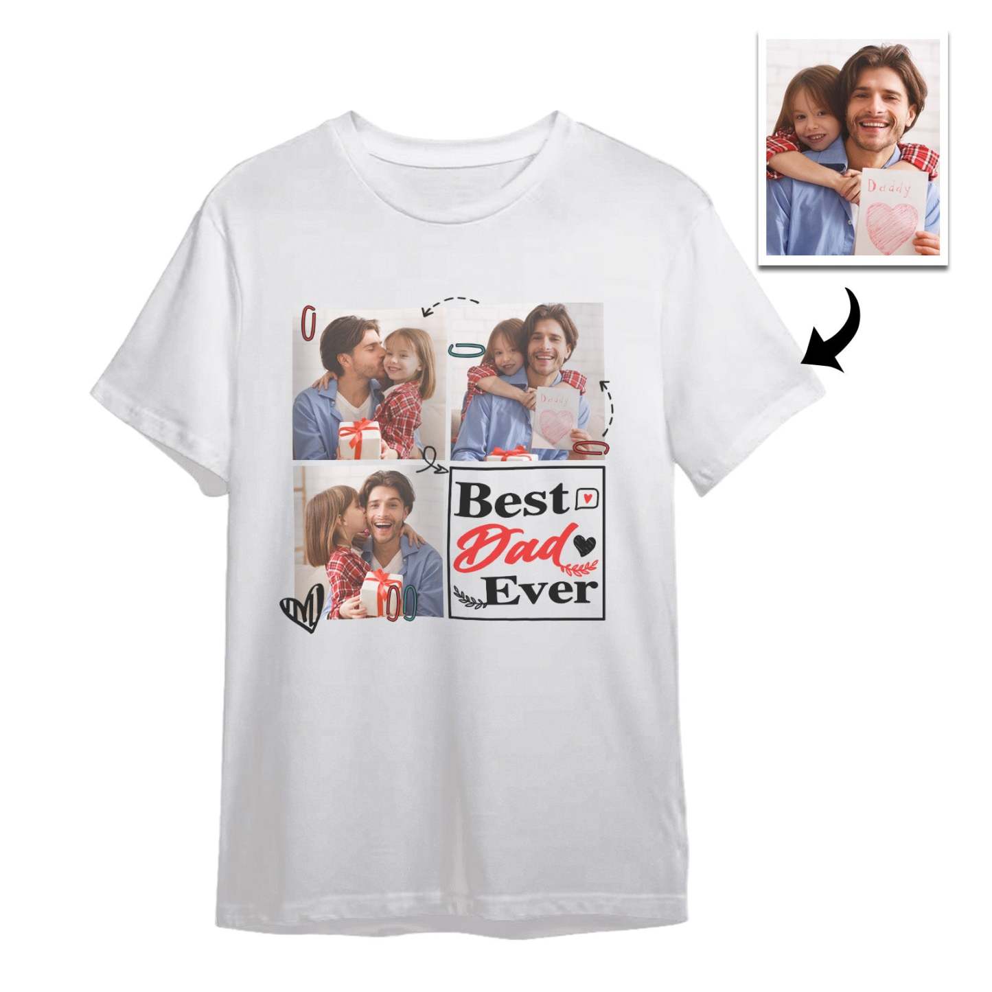 Custom 3 Photos T-Shirt Personalized Photo Men's T-Shirt Best Dad Ever Father's Day Gift Family T-Shirt