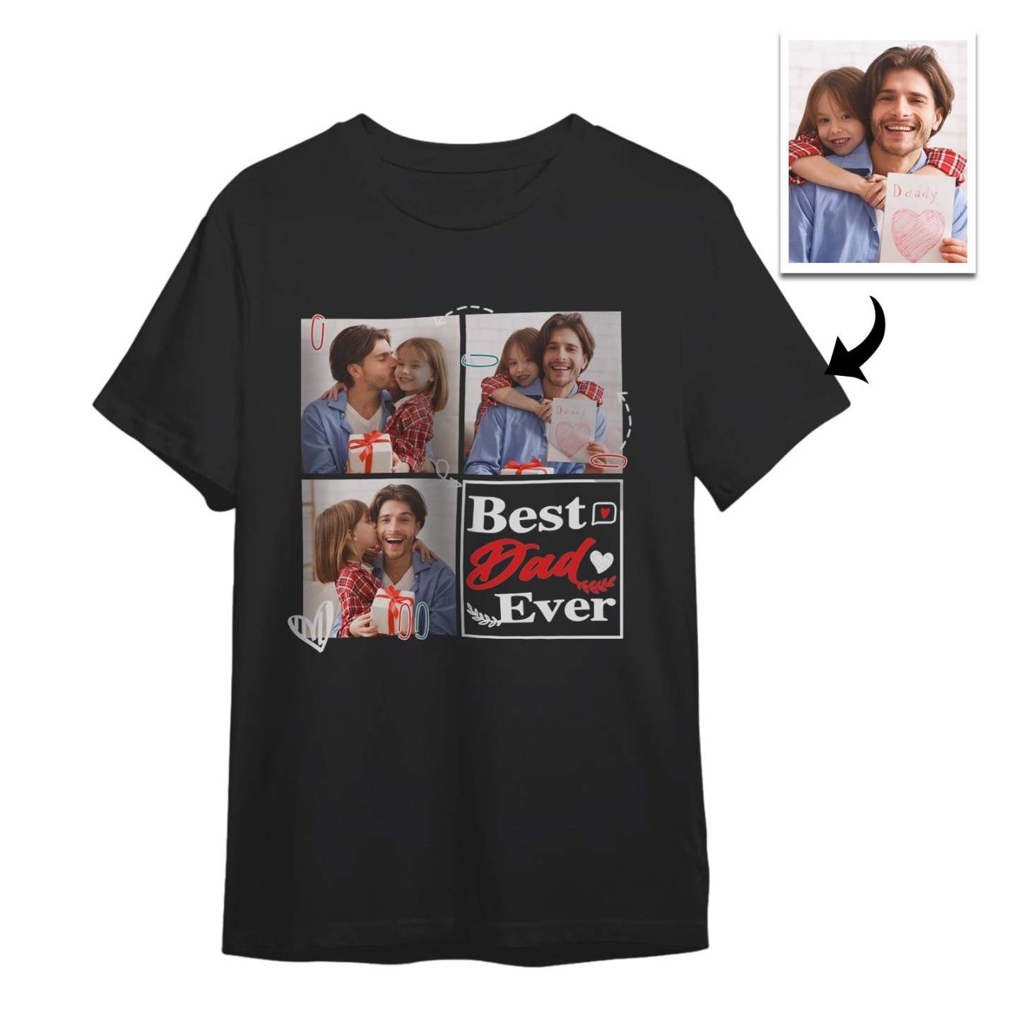 Custom 3 Photos T-Shirt Personalized Photo Men's T-Shirt Best Dad Ever Father's Day Gift Family T-Shirt