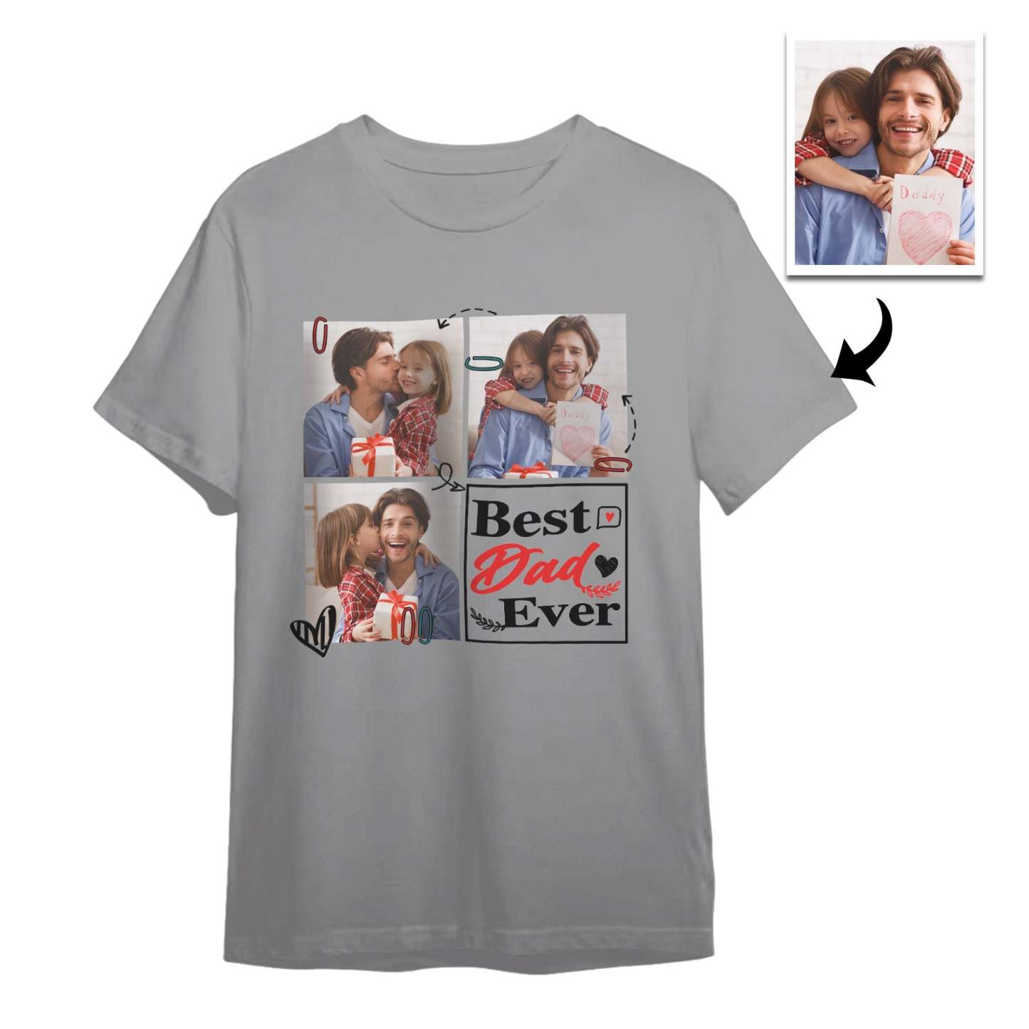 Custom 3 Photos T-Shirt Personalized Photo Men's T-Shirt Best Dad Ever Father's Day Gift Family T-Shirt