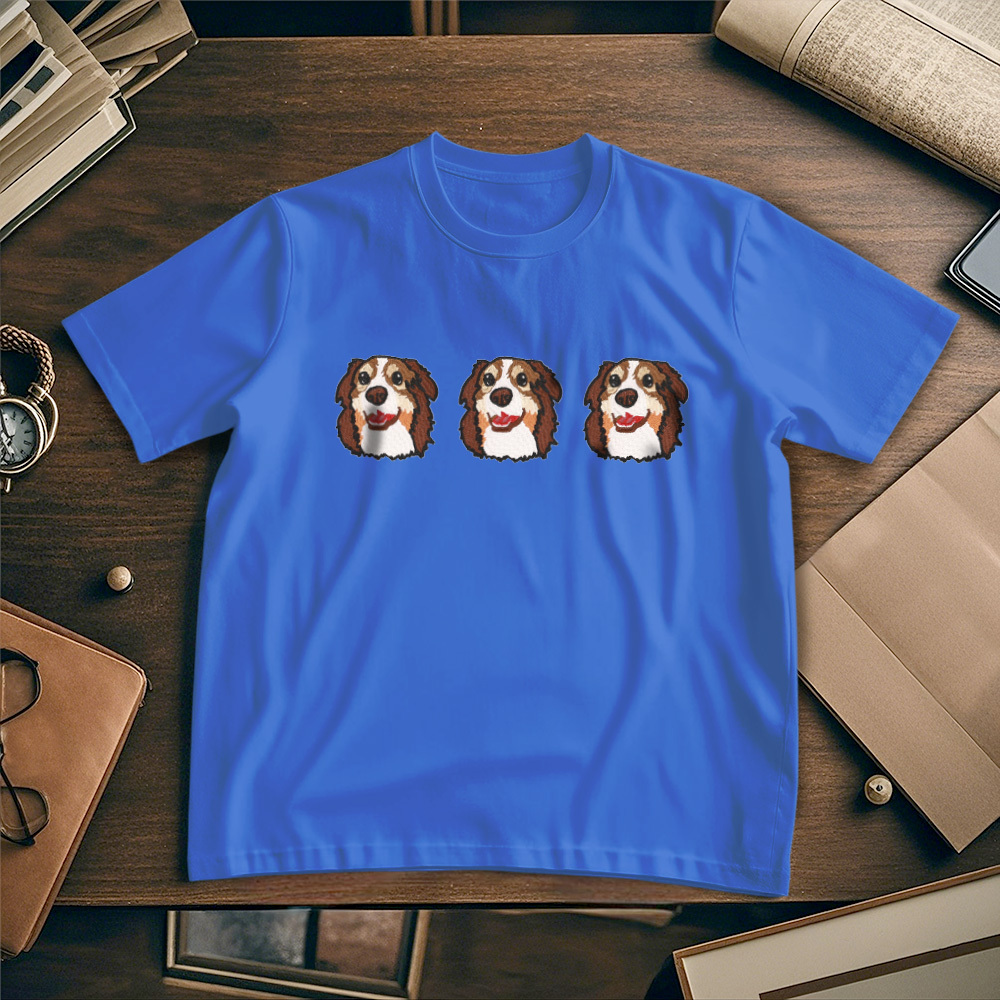 Custom Photo Vintage Tee Personalized Photo Name Pet Embroidery T-shirt for Pet Lover