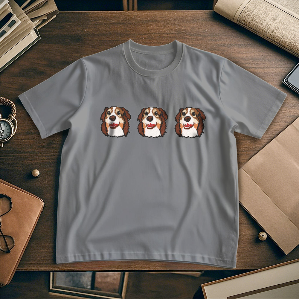 Custom Photo Vintage Tee Personalized Photo Name Pet Embroidery T-shirt for Pet Lover