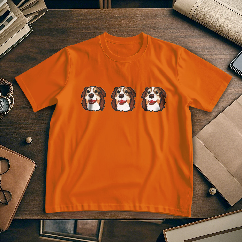 Custom Photo Vintage Tee Personalized Photo Name Pet Embroidery T-shirt for Pet Lover