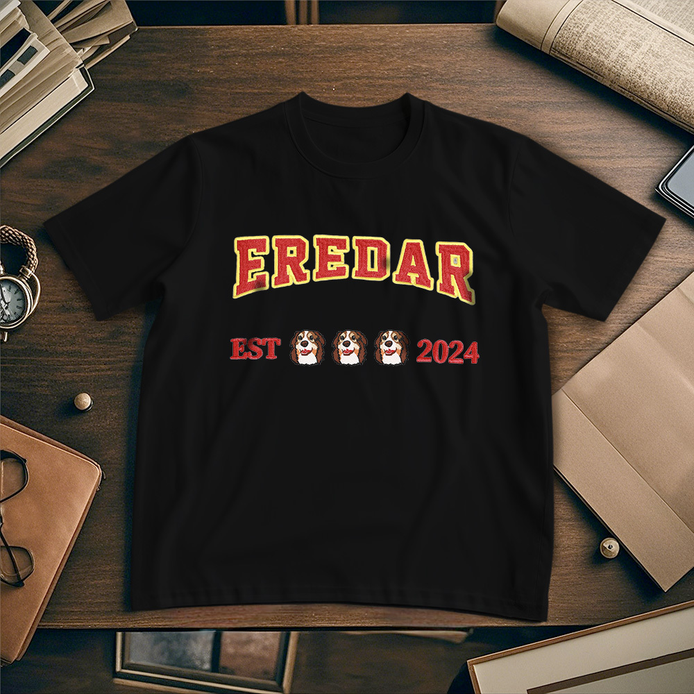 Custom Photo Vintage Tee Personalized Photo Name Pet Embroidery T-shirt for Pet Lover