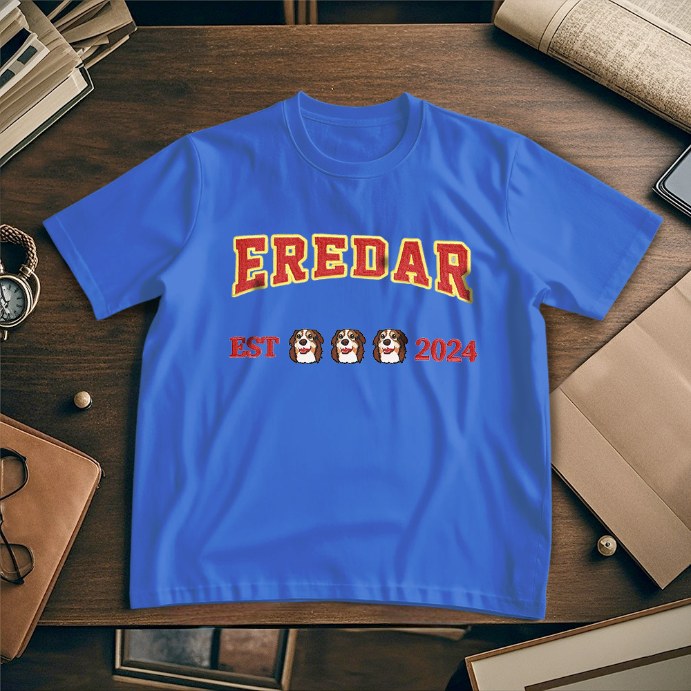 Custom Photo Vintage Tee Personalized Photo Name Pet Embroidery T-shirt for Pet Lover