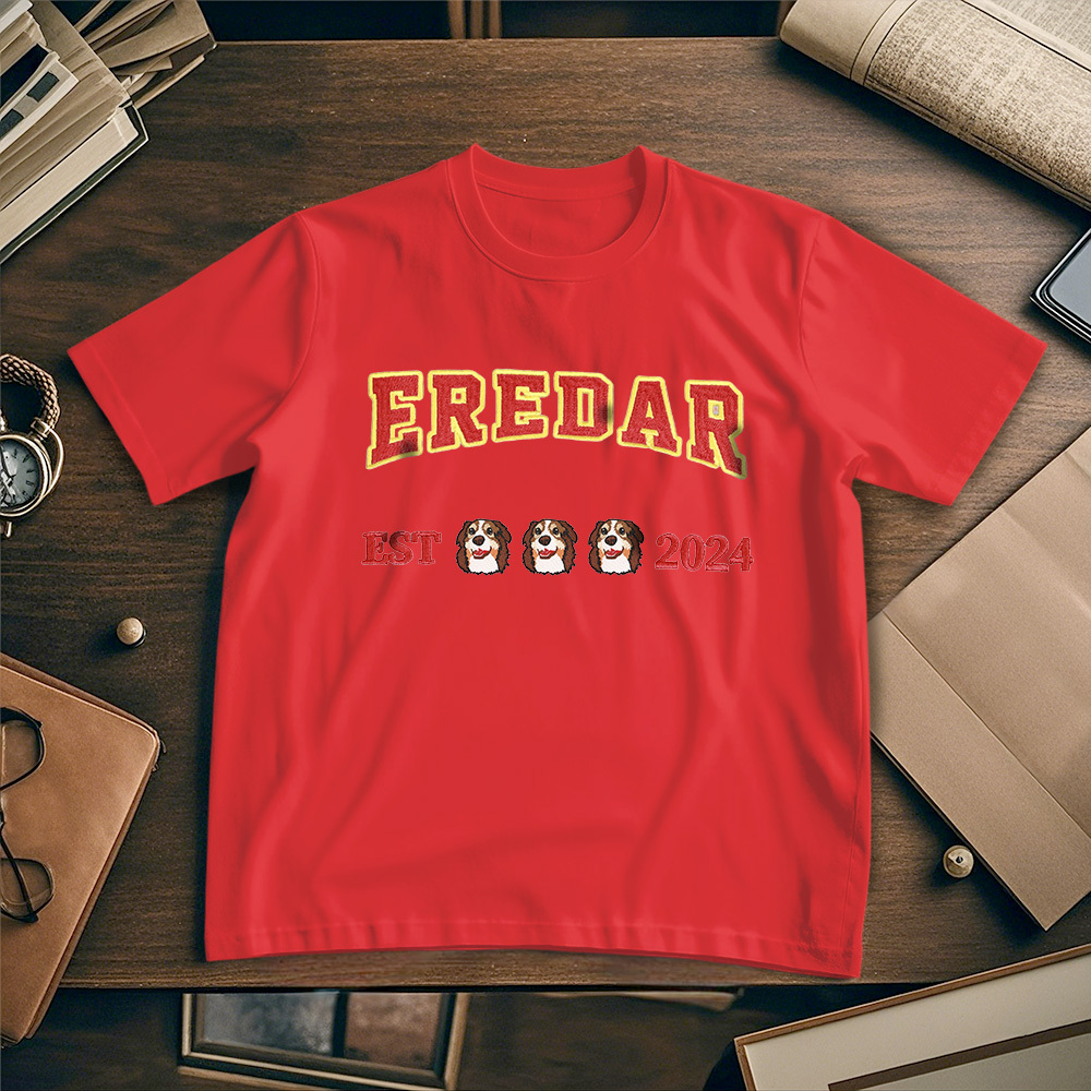 Custom Photo Vintage Tee Personalized Photo Name Pet Embroidery T-shirt for Pet Lover