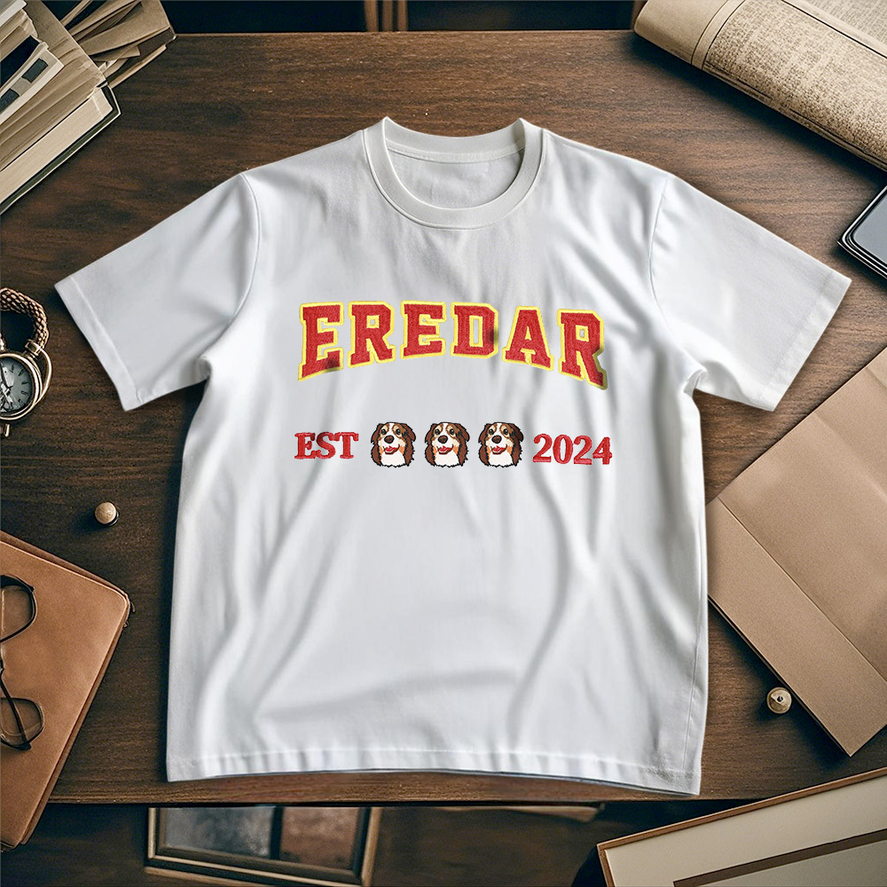 Custom Photo Vintage Tee Personalized Photo Name Pet Embroidery T-shirt for Pet Lover