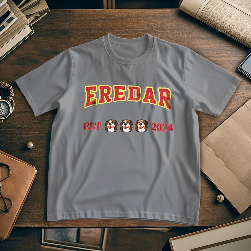 Custom Photo Vintage Tee Personalized Photo Name Pet Embroidery T-shirt for Pet Lover