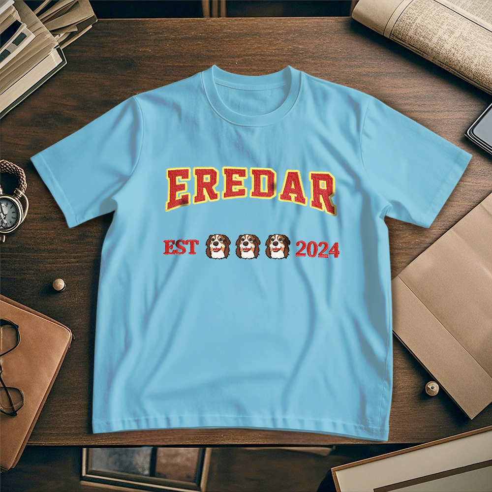 Custom Photo Vintage Tee Personalized Photo Name Pet Embroidery T-shirt for Pet Lover