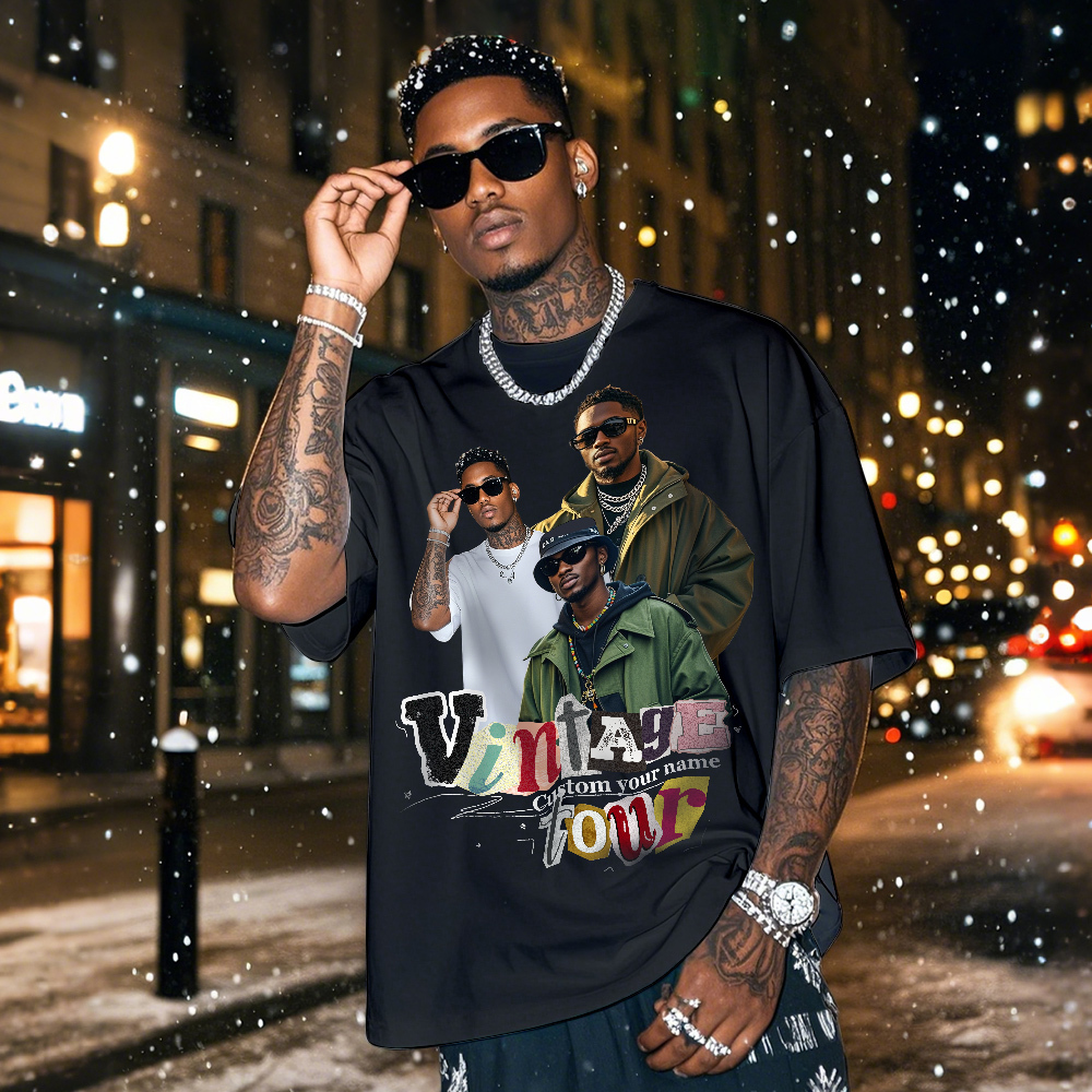Personalized Photo Vintage Tee Retro Fashion T-shirts Custom Photo Christmas Gifts - MyPhotoSocks