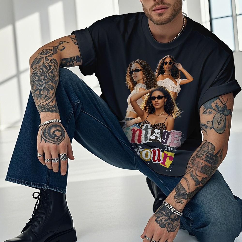 Personalized Photo Vintage Tee Retro Fashion T-shirts Custom Photo Christmas Gifts - MyPhotoSocks