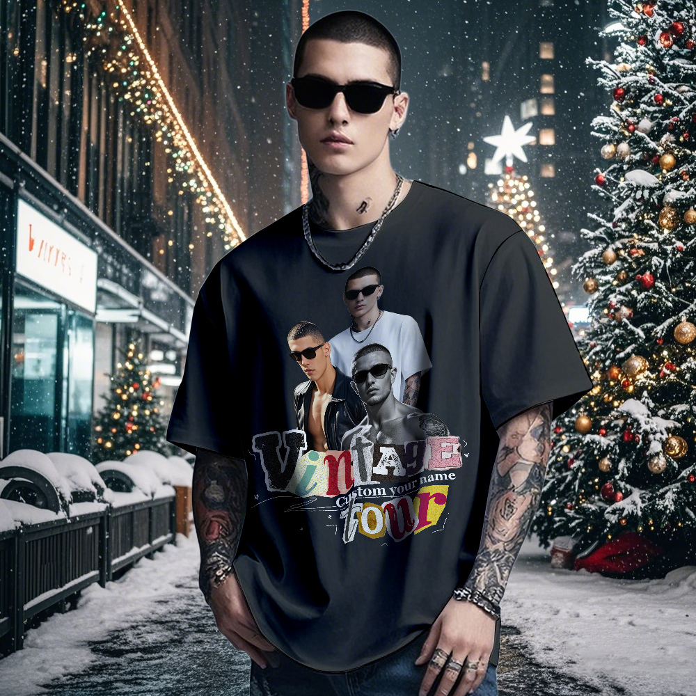 Personalized Photo Vintage Tee Retro Fashion T-shirts Custom Photo Christmas Gifts - MyPhotoSocks