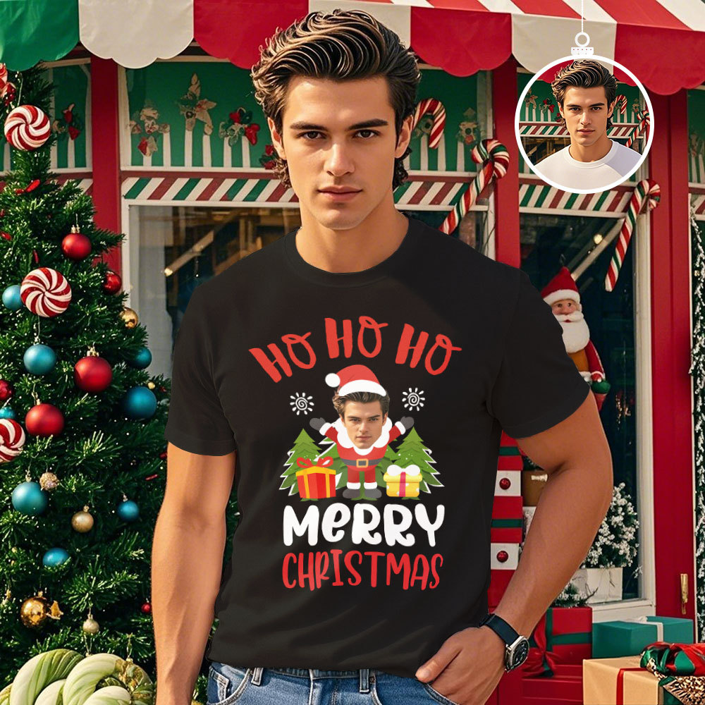 Custom Face T-shirt  Merry Christmas Face Tshirt HoHoHo Funny Face Shirt - MyPhotoSocks
