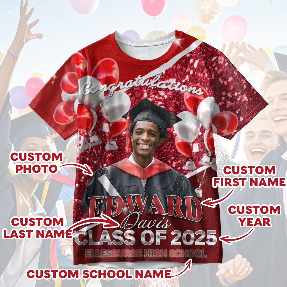 Personalized Photo 3D Graduation T-Shirt with Name & Year Gift - MyFaceBoxer