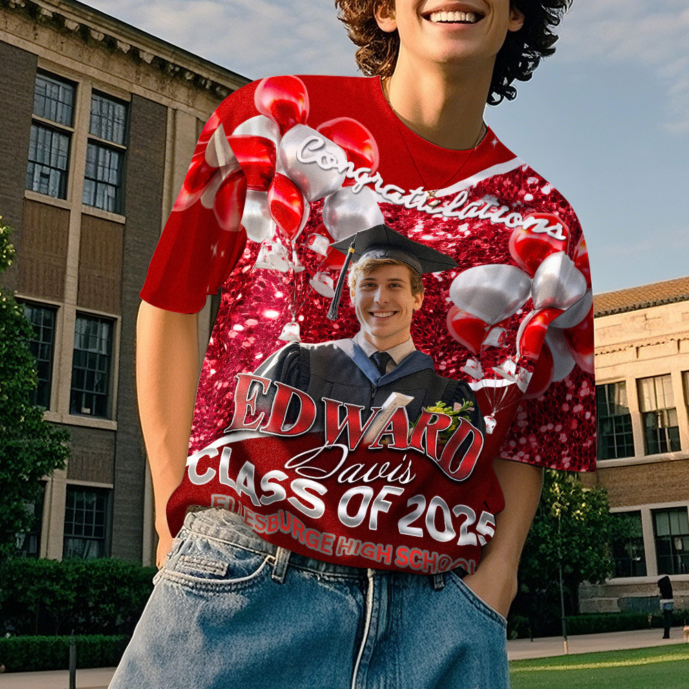 Personalized Photo 3D Graduation T-Shirt with Name & Year Gift - MyFaceBoxer