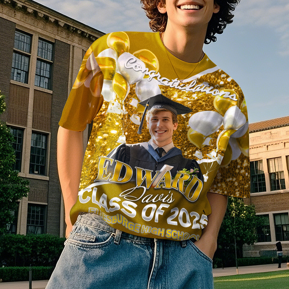 Personalized Photo 3D Graduation T-Shirt with Name & Year Gift - MyFaceBoxer