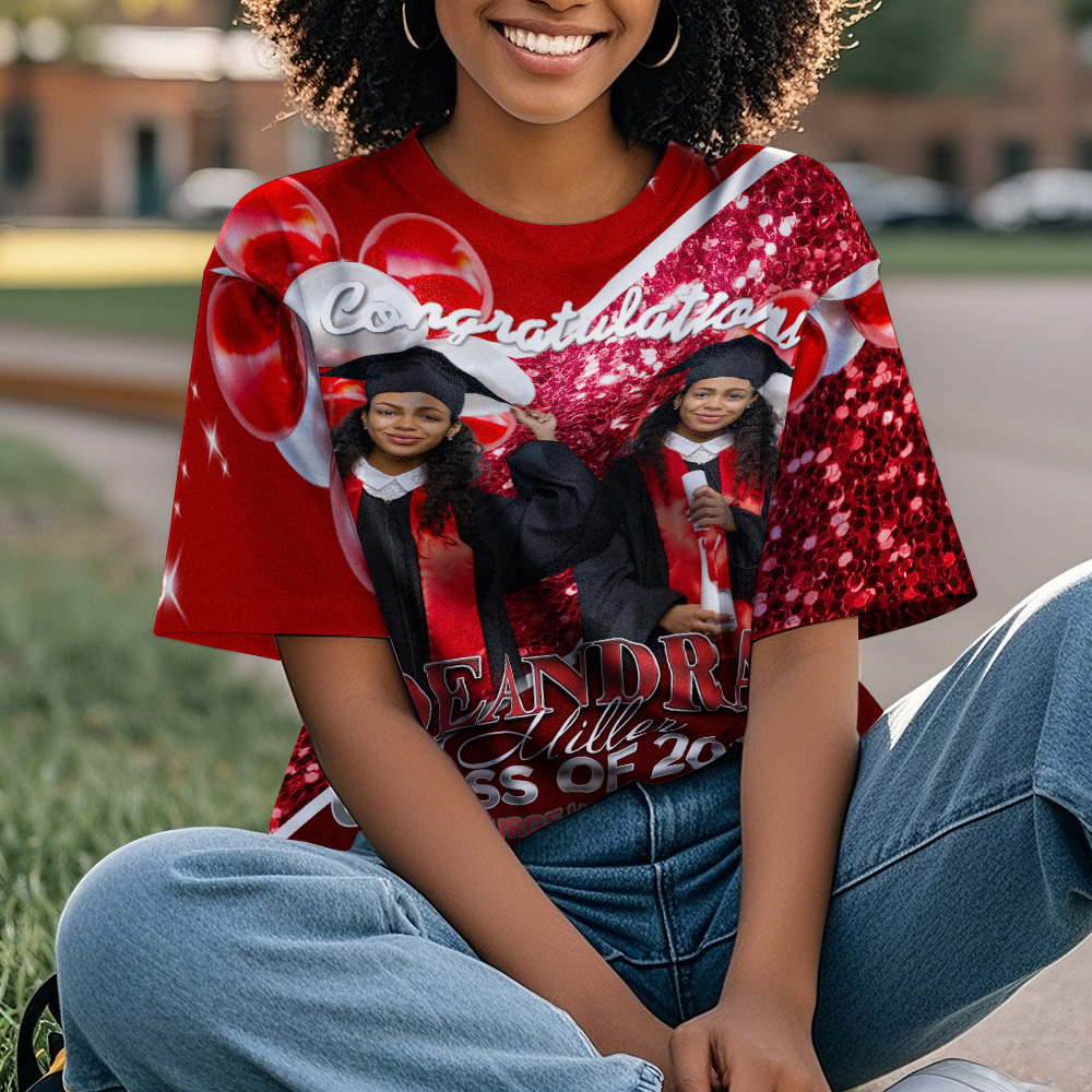 Personalized Photo 3D Graduation T-Shirt with Name & Year Gift - MyFaceBoxer