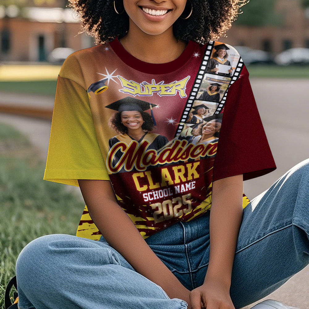 Custom Graduation T-Shirts Personalized All Over Print Shirt with Photo Graduation Party Gift