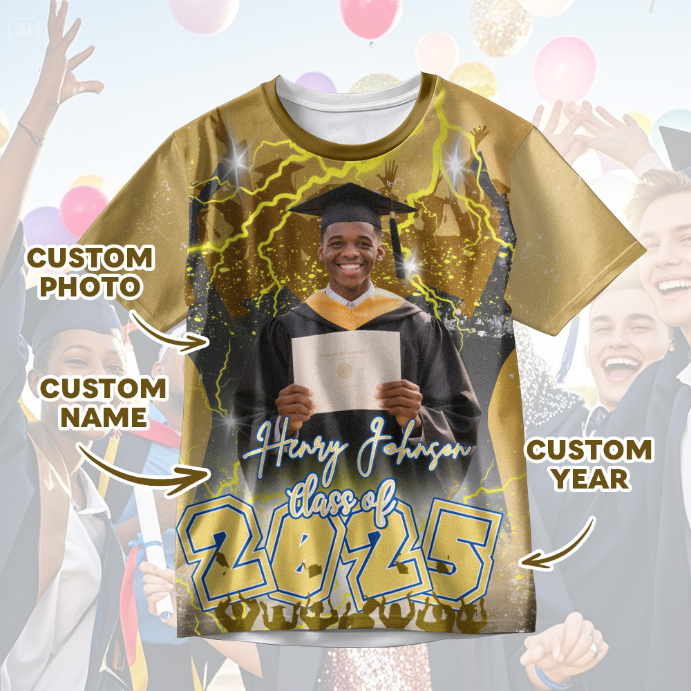 Custom 3D Graduation Shirt Personalized with Name & Year Gift for Her