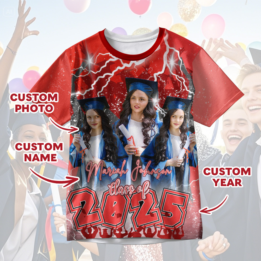 Custom 3D Graduation Shirt Personalized with Name & Year Gift for Her