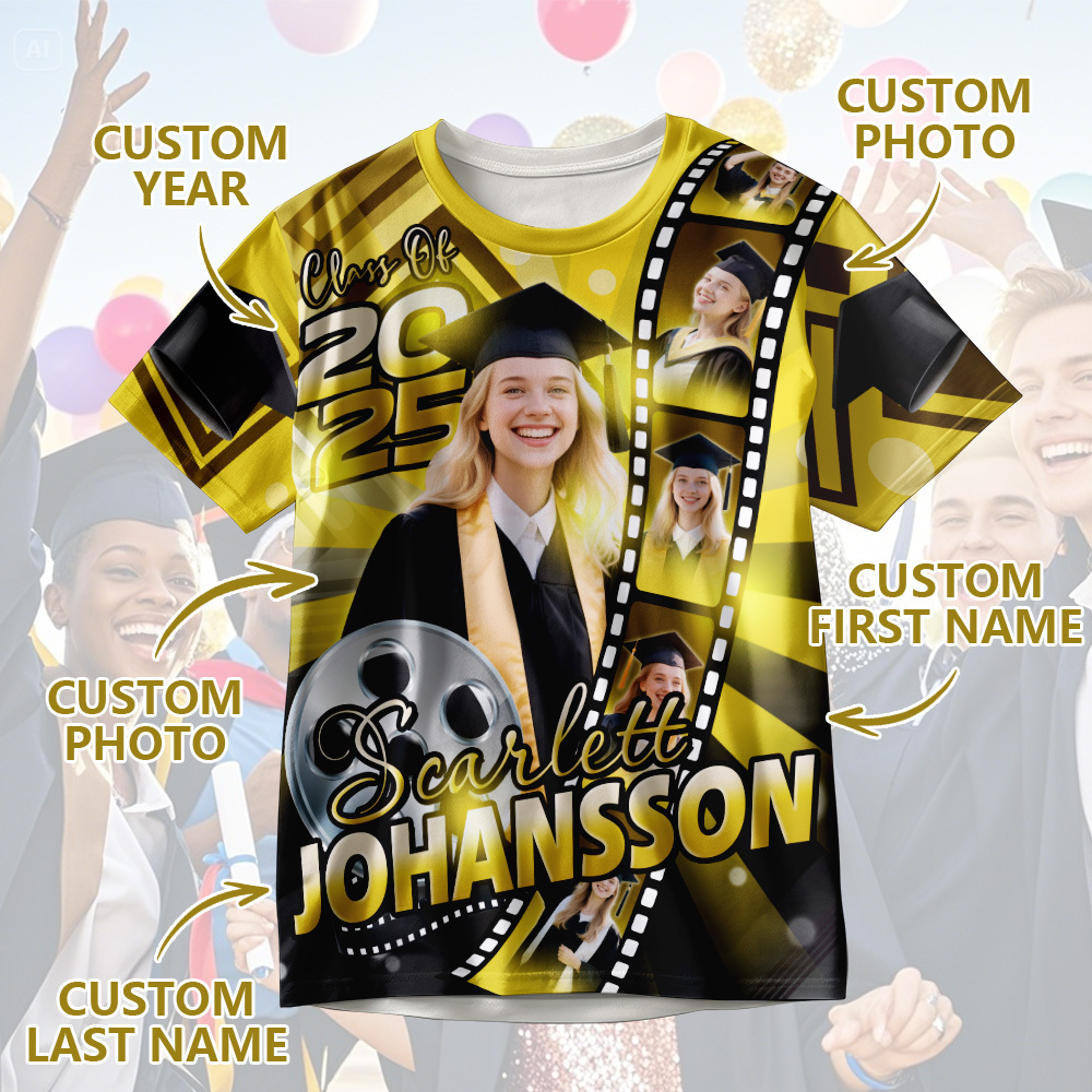 Custom 3D Graduation Shirt Personalized All Over Print Graduation T-Shirt with Name & Year