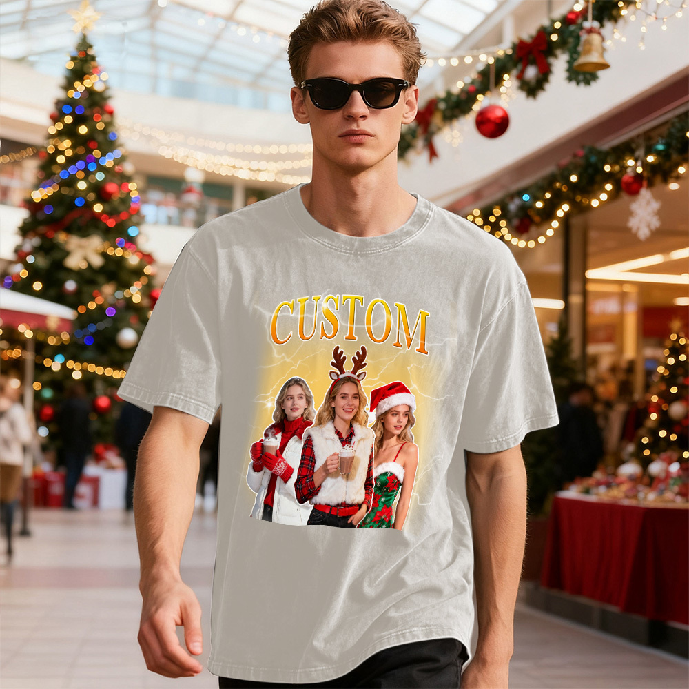 Custom Vintage Photo Tee – Personalized Name Shirt, Unique Christmas Gift for Dog Lovers Family or Friends