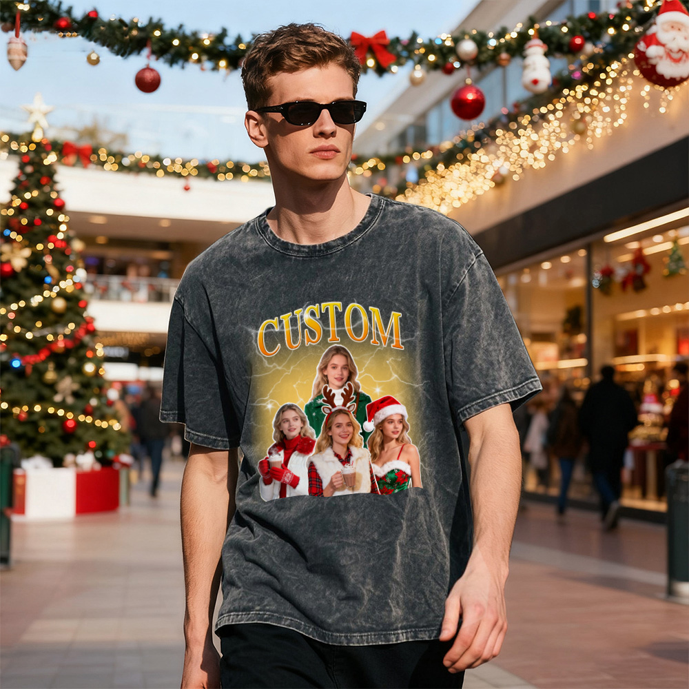 Custom Vintage Photo Tee – Personalized Name Shirt, Unique Christmas Gift for Lovers Family or Friends