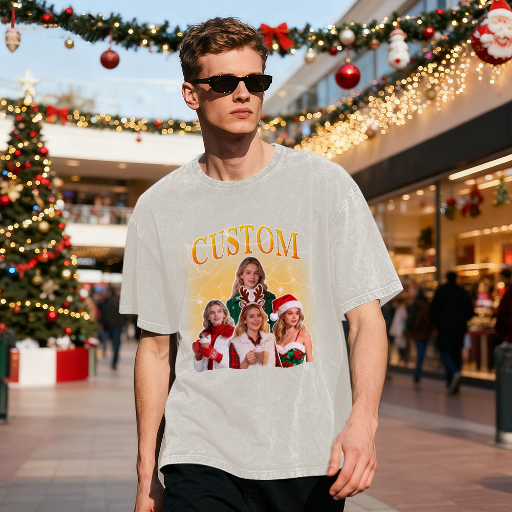 Custom Vintage Photo Tee – Personalized Name Shirt, Unique Christmas Gift for Dog Lovers Family or Friends