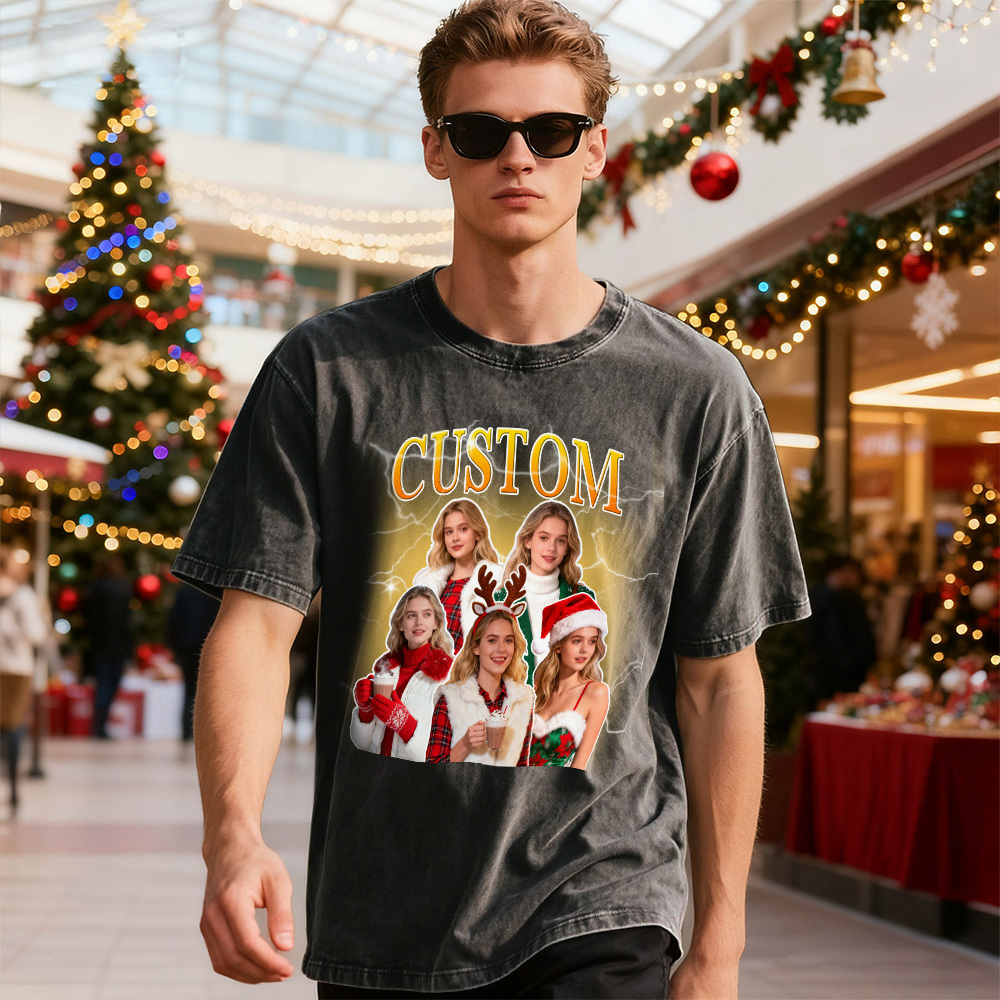 Custom Vintage Photo Tee – Personalized Name Shirt, Unique Christmas Gift for Dog Lovers Family or Friends