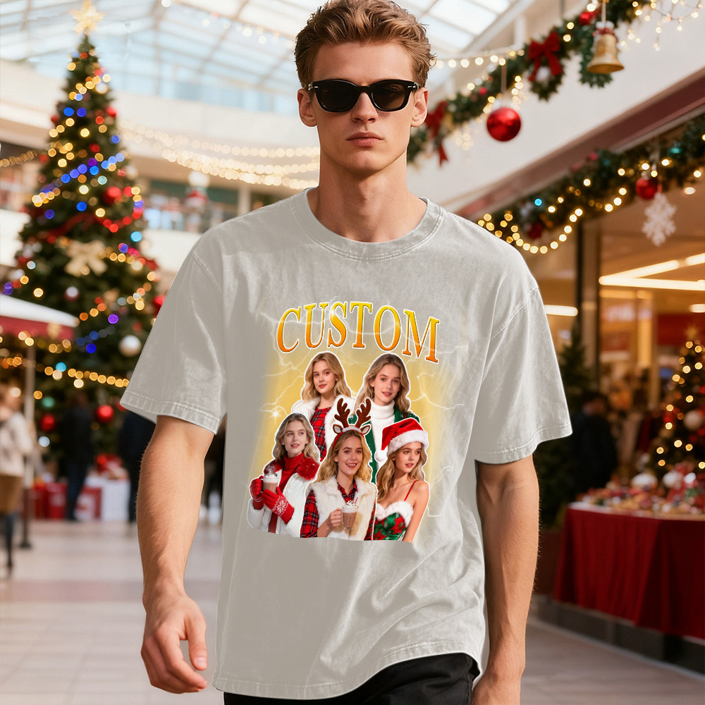 Custom Vintage Photo Tee – Personalized Name Shirt, Unique Christmas Gift for Dog Lovers Family or Friends