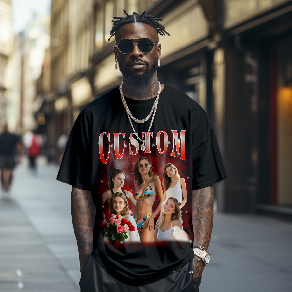 Custom Photo Vintage Tee Personalized Full Body Name T-shirt Gift For Lover