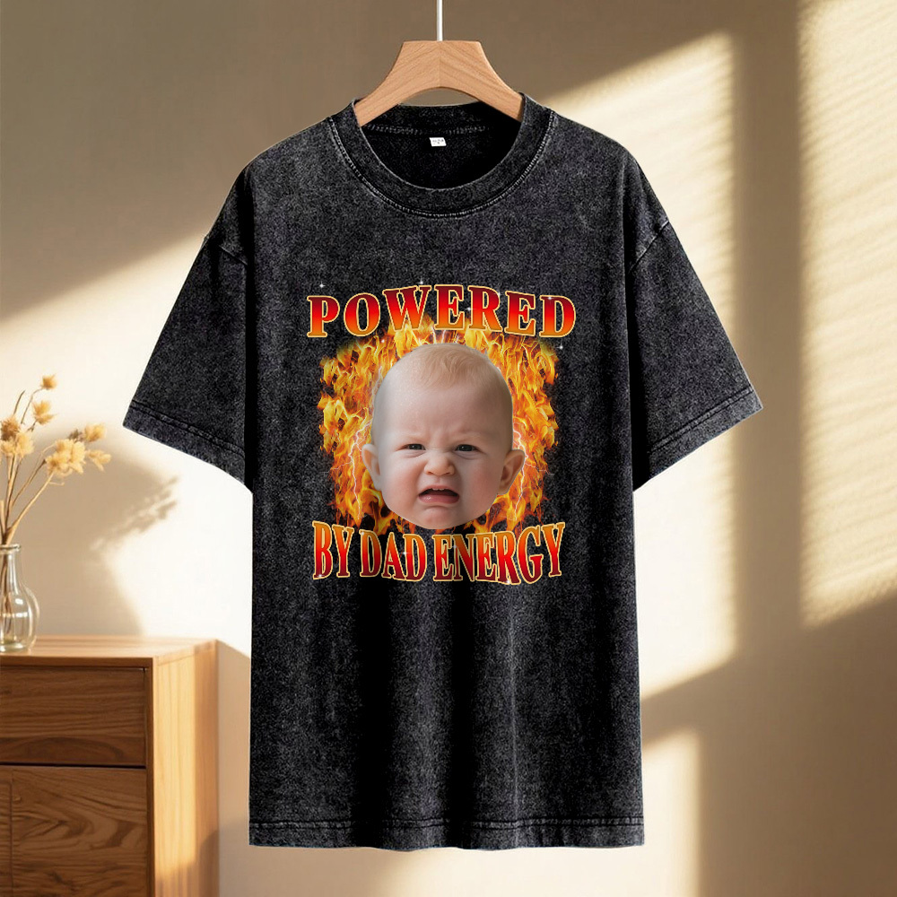 Custom Funny Kids Photo and Text T-Shirt for Dad Personalized Vintage Tee Retro Washed 90s Style Fathers Day Gift - MyPhotoSocks