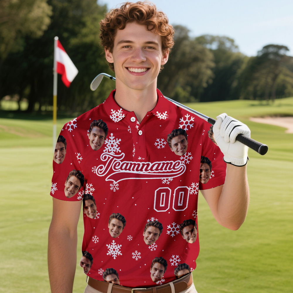 Custom Face and Text Dark Green Santa Claus Christmas Polo Christmas Santa Claus Performance Golf Polo Shirt - MyPhotoSocks