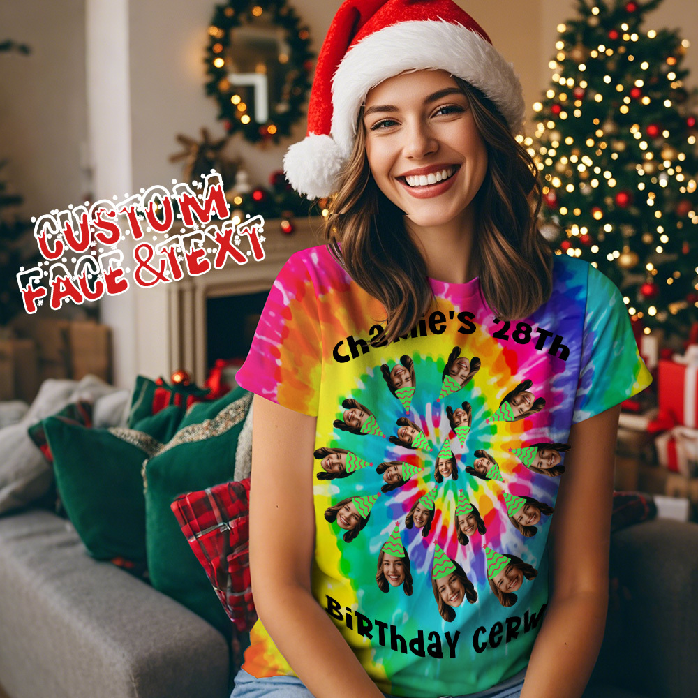 Custom Tie-Dye Photo T-Shirt  Personalized Birthday Christmas Gift for Family and Friends - MyPhotoSocks