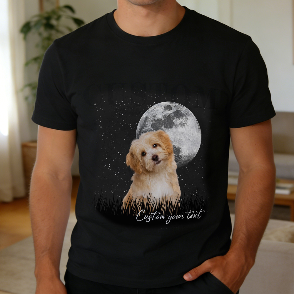 Custom Photo T-Shirt Personalized Full Moon Pet Shirt Custom Pet Portrait T-Shirt Gift for Pet Lovers - MyPhotoSocks