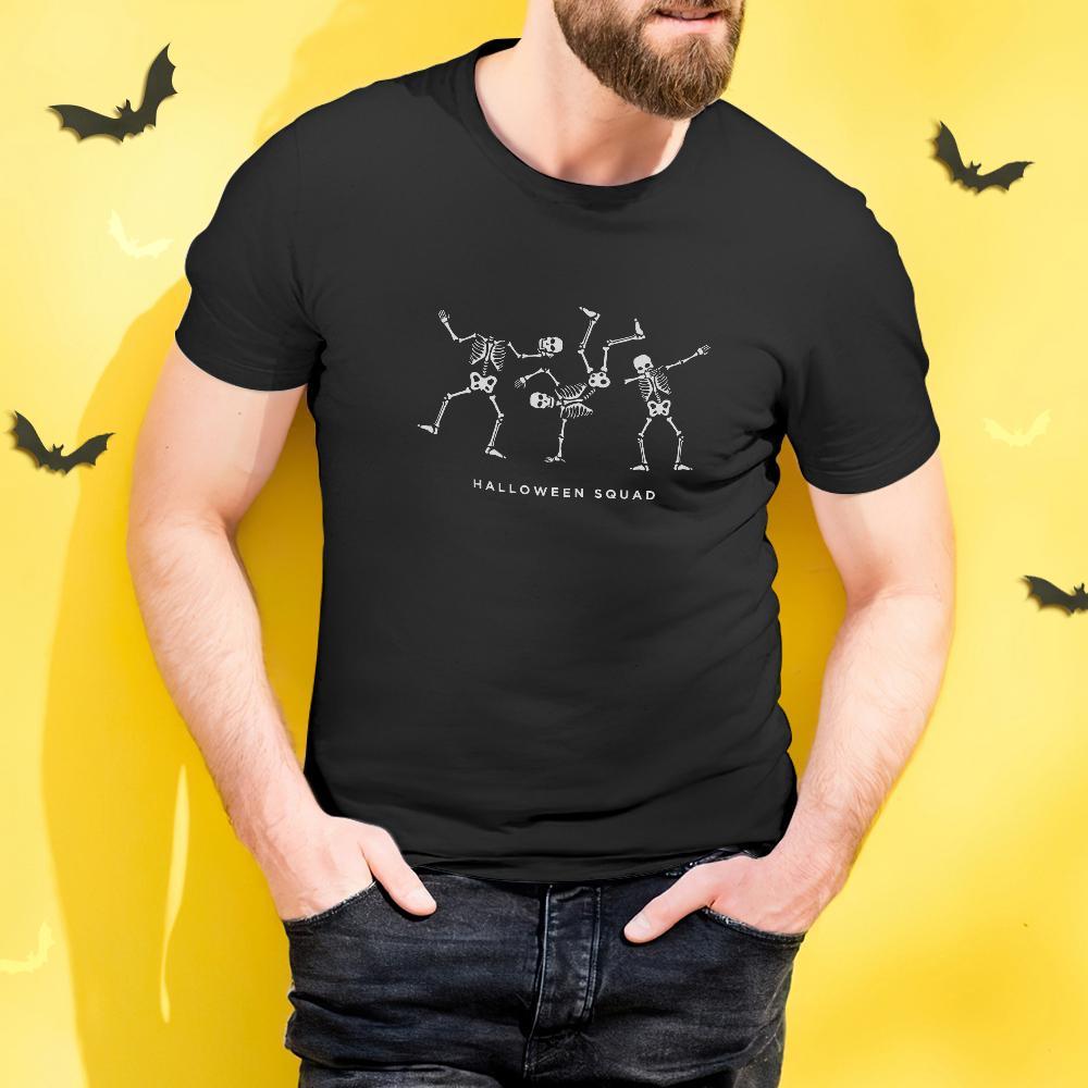 Halloween T-shirt Custom T-shirt with Text Happy Halloween Shirt Tee - Dancing Skeleton