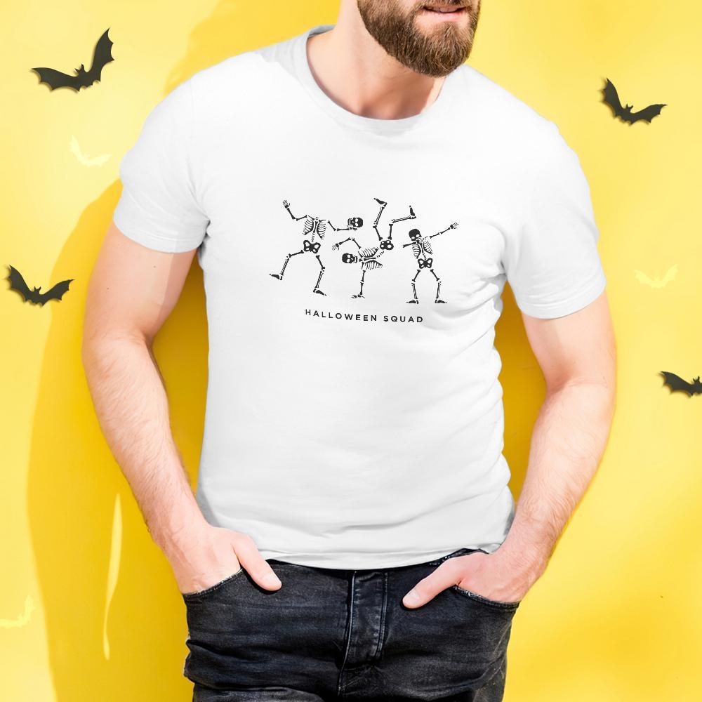 Halloween T-shirt Custom T-shirt with Text Happy Halloween Shirt Tee - Dancing Skeleton