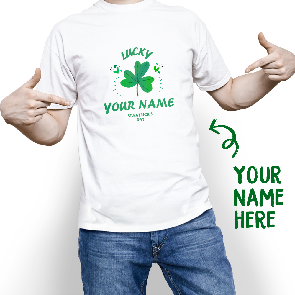 Custom St. Patrick's Day Lucky Colver With Your Name T-shirt-MyPhotoSocks