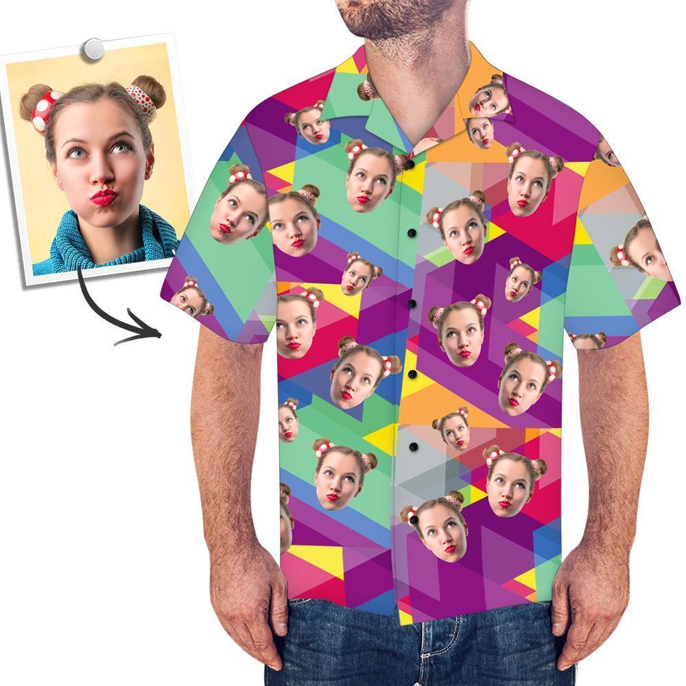 Custom Face Hawaiian Shirt Summer Color Stitching - facesocks