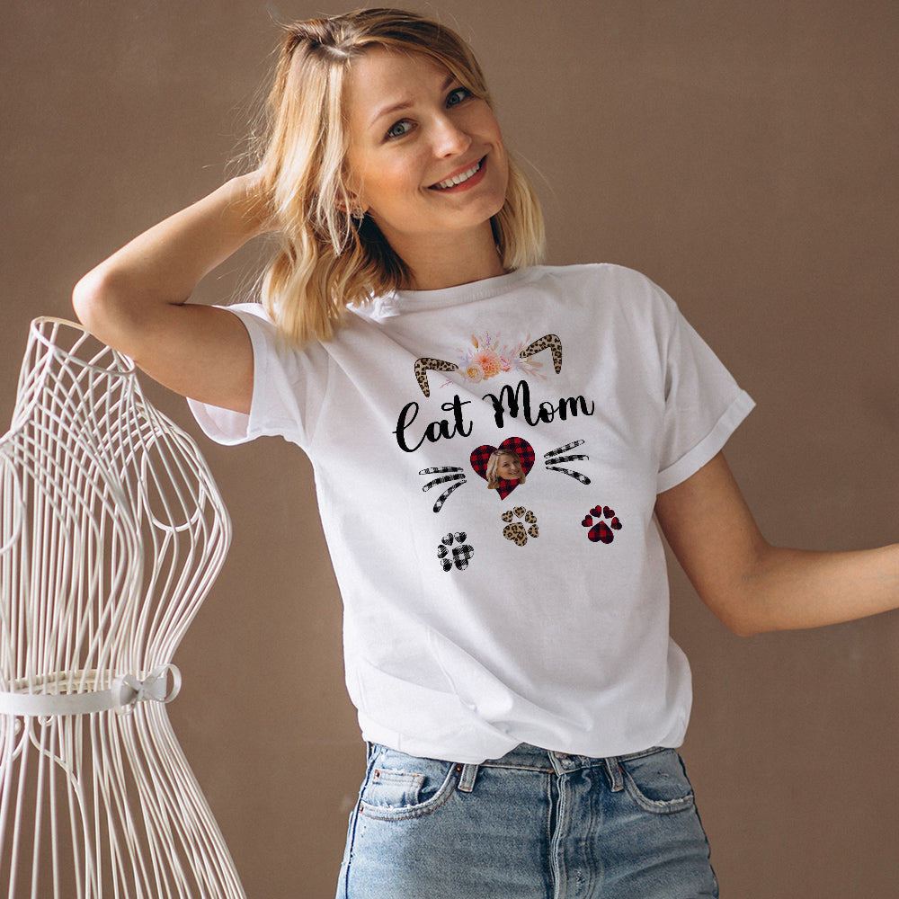Custom Face T-shirt Cat Mom Cat Face Personalized Shirt Gifts For Her