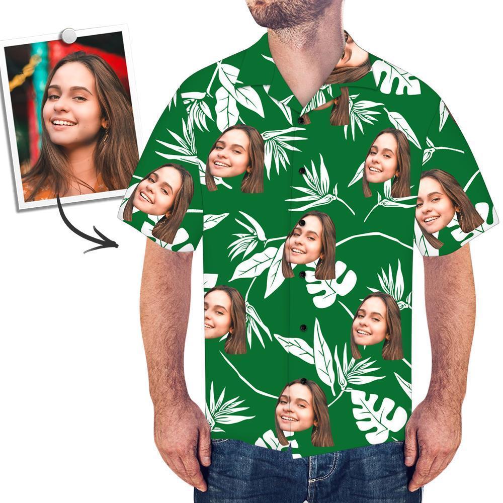 Custom Face Green Hawaiian Shirt - facesocks