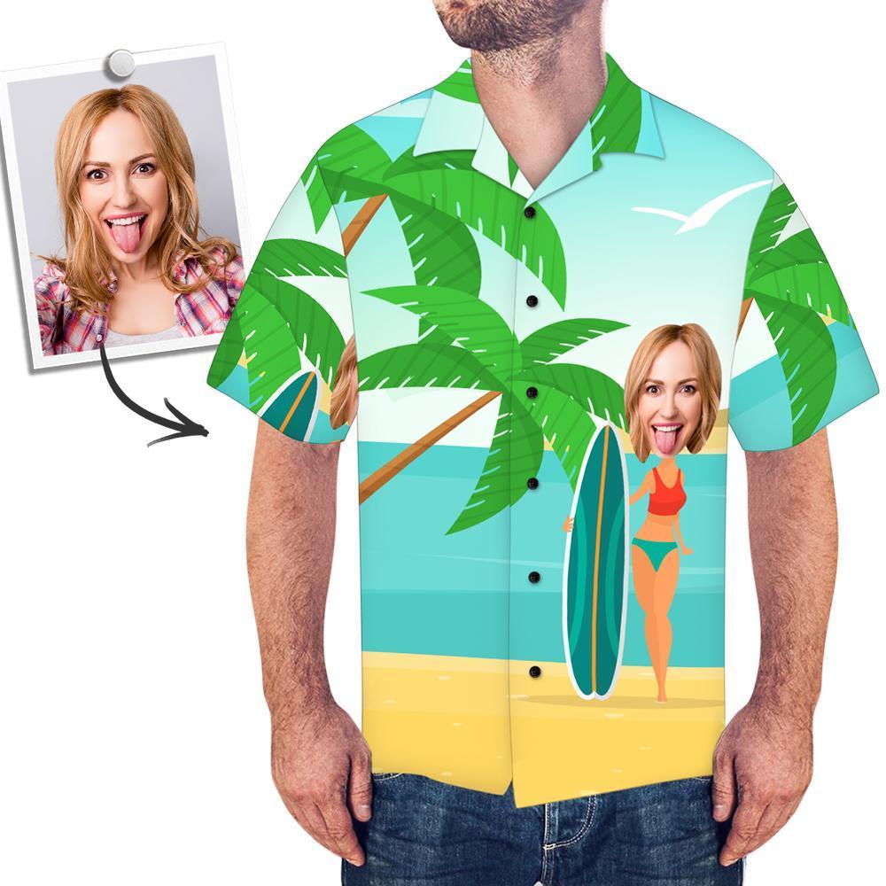 Custom Face Men's Hawaiian Shirt Vacation Surfing - facesocks