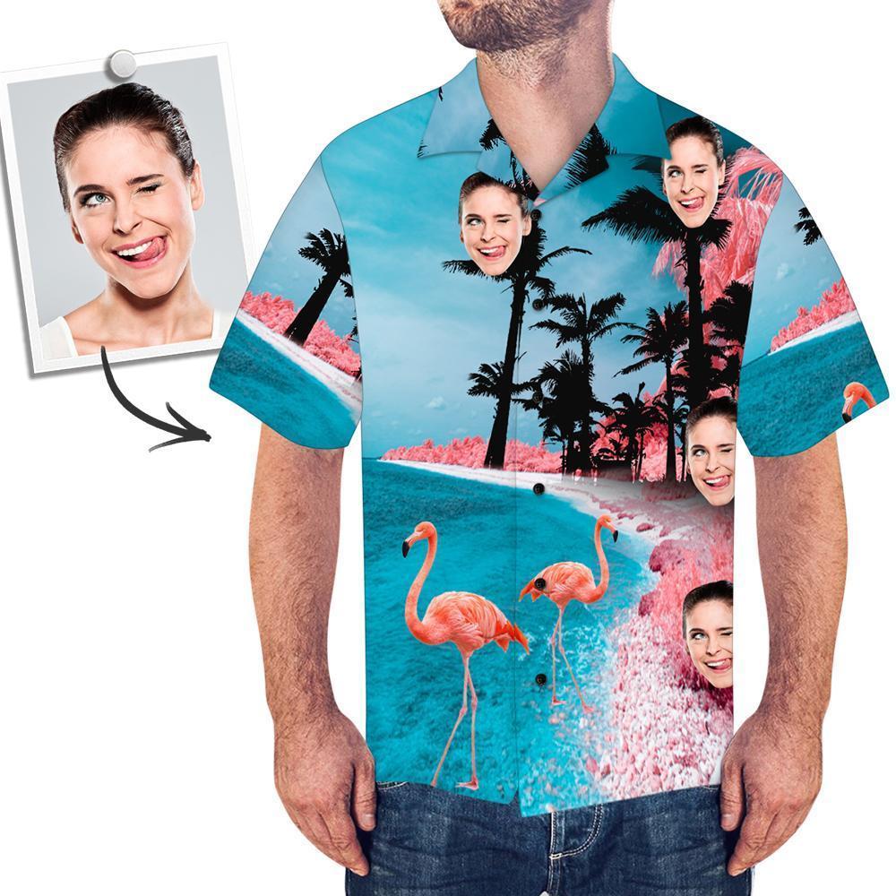 Custom Face All Over Print Hawaiian Shirt Seaside Flamingos - facesocks