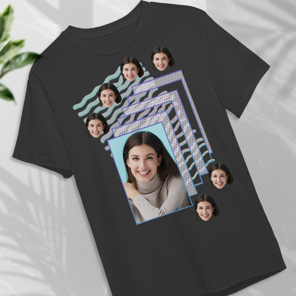 Custom Face T-Shirt Retro Ripple T-shirt Black Photo T-shirts-MyPhotoSocks