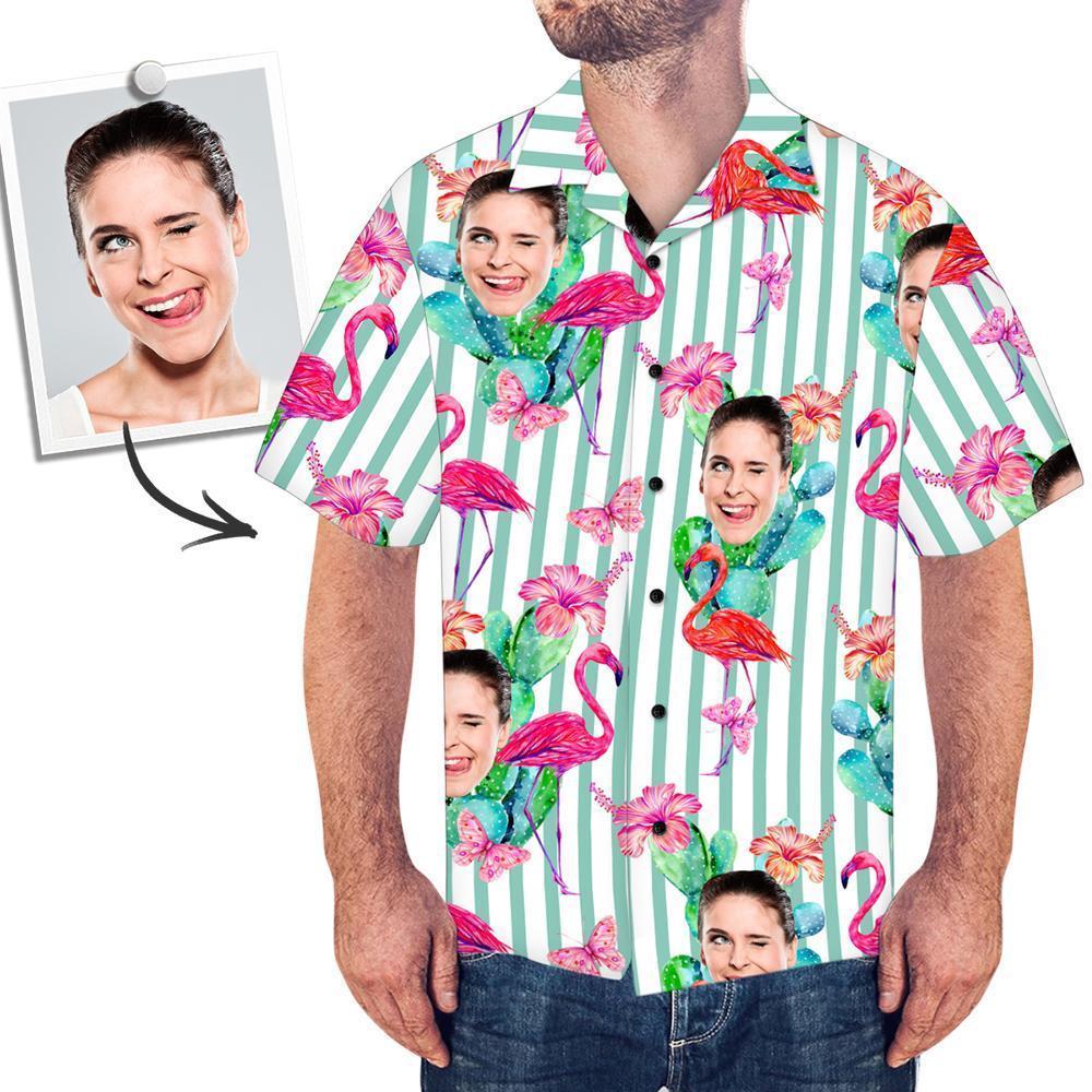 Custom Face All Over Print Stripe Hawaiian Shirt Flamingo - facesocks