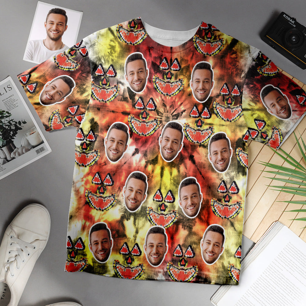 Custom Face Tie Dye Men Pumpkin Smiley T-shirt-MyPhotoSocks