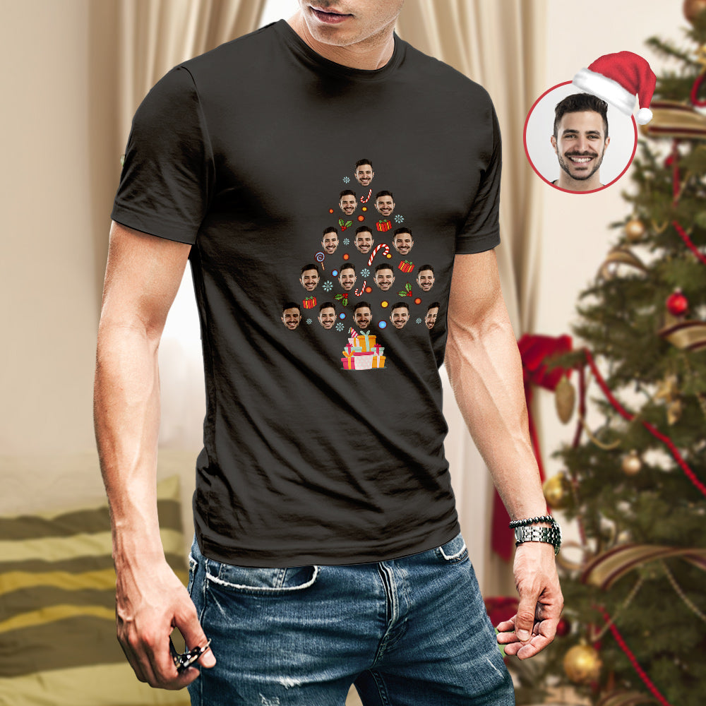 Custom Face T-shirt Faces on Tree Christmas T-shirt-MyPhotoSocks