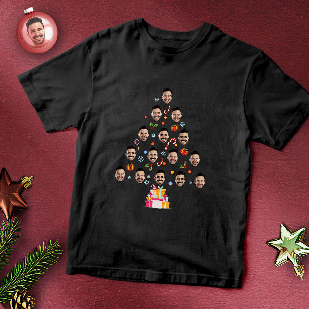 Custom Face T-shirt Faces on Tree Christmas T-shirt-MyPhotoSocks