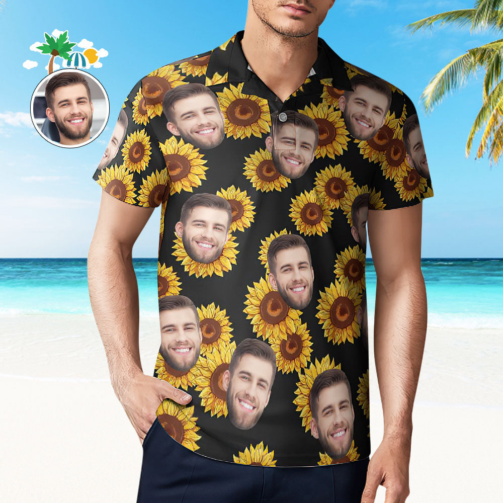 Custom Face Sunflower Men's Polo Shirt - MyPhotoSocks