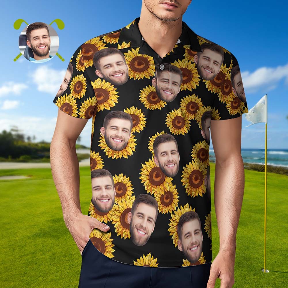 Custom Face Sunflower Men's Polo Shirt - MyPhotoSocks